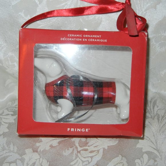 Wienner Dacshund Ceramic Dog Christmas Ornament Fringe Studio Lab - Picture 2 of 2